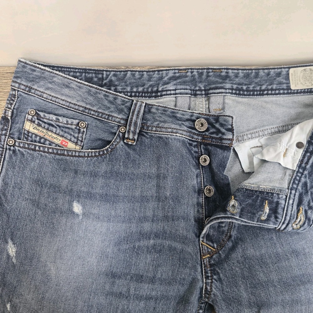Diesel Jeans‎ Men 38x32 Blue Viker Regular Straight Leg Distressed Denim 0RBE4